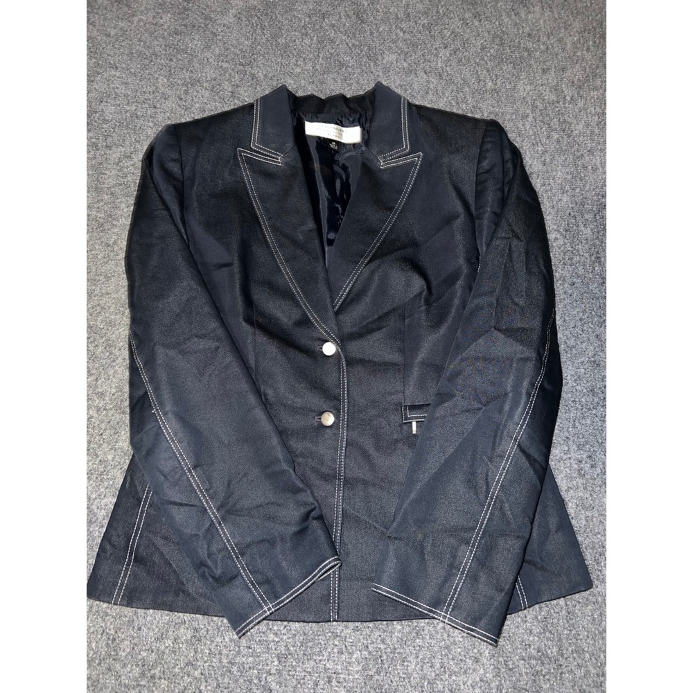 Tahari Arthur S Levine Petite Blazer Navy Blue Contrast Stitch Jacket 4P 83P907